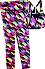 VSX Sport Knockout Tight Racerback Bra SET Black Rainbow Large pants  36 C Bra