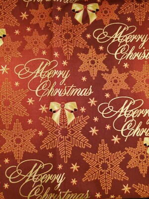 MERRY CHRISTMAS   RED AND GOLD    JOANN FABRIC  1 YARD