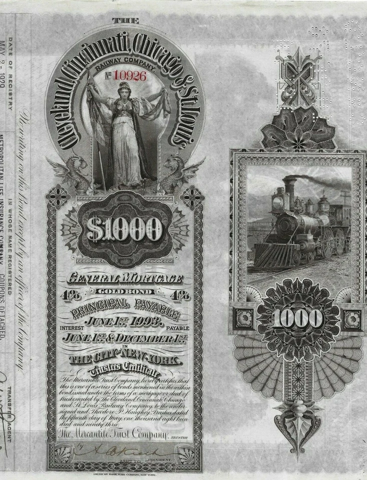 *ANNO 1893 LE FERROVIE DEL WEST * BOND DA 1000 $ IN MONETE D'ORO  ** AUTENTICO - Immagine 4 di 4
