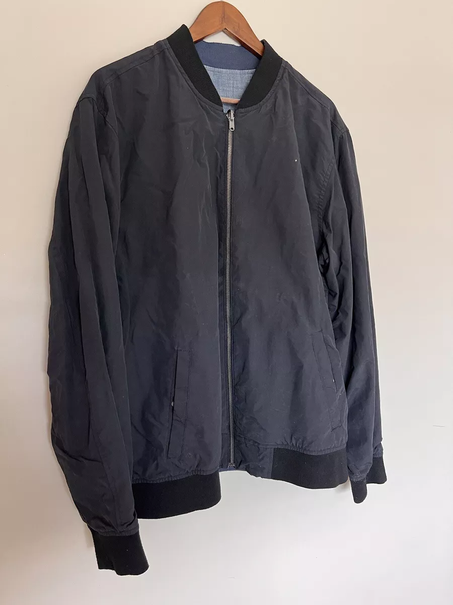 Old Navy Bomber Jacket Mens XL Blue denim reversible 2- way fullzip Long Sleeve