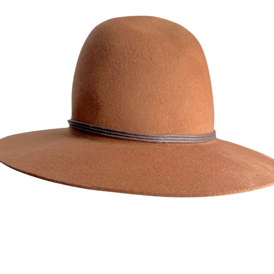 Nine West Marrón Fieltro Lana 100% Lana Estilo Occidental Sombrero Fedora Ala Ancha OS Foto 3 de 4