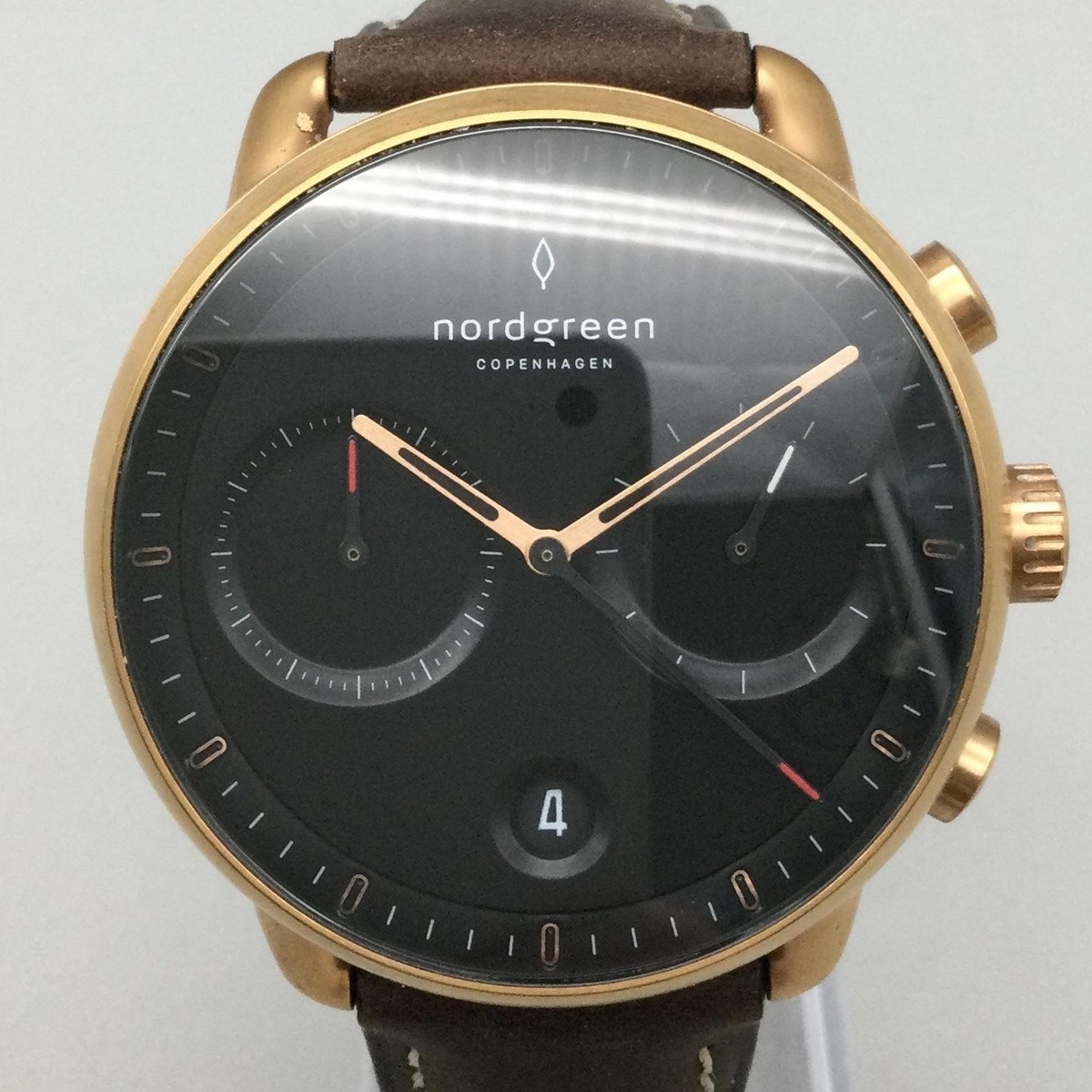 Nordgreen Pioneer Mens Watch 42mm Black Dial Leather Chronograph