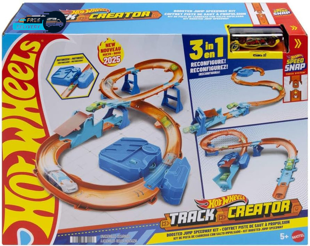 Toy Car Track Set Deluxe Building Box with Motorized Booster