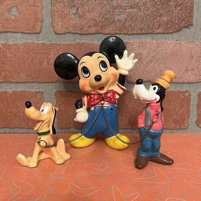 Mickey Mouse Goofy Pluto Ceramic Chained Family Figurines Dan Brechner Vintage