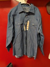 Vintage Mens Wrangler Pearl Button Snap Denim Shirt   Large 18-35 New