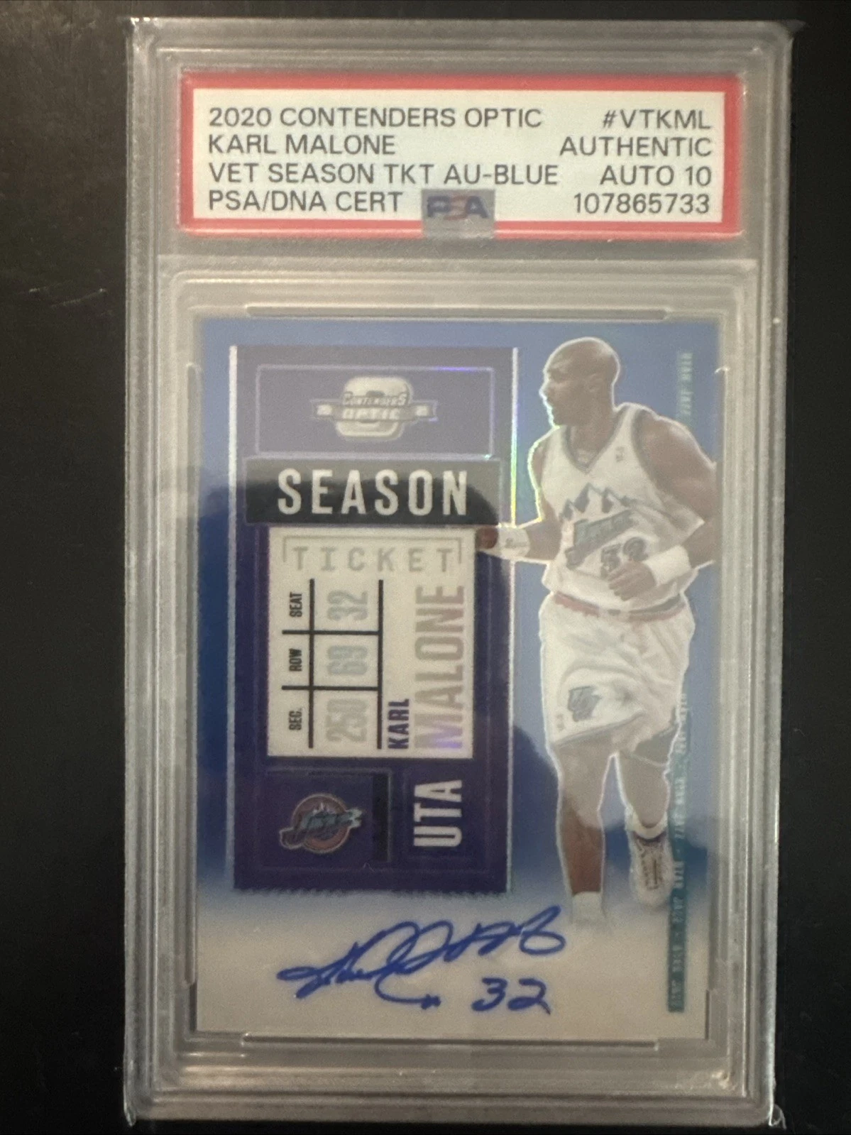 2020 BLUE #VTKML KARL MALONE 16/20 PSA AUTHENTIC AUTO 10