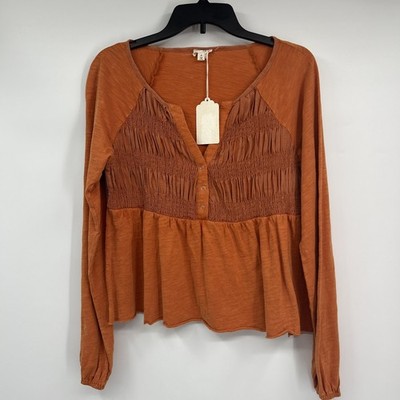 NWT West + Wild Top Women s Sz M Orange Smocked Peplum Long Sleeve Boho Western