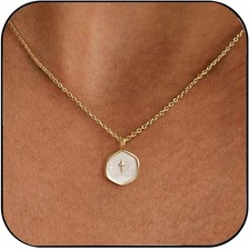 Cross Necklace for Women,14k Dainty Gold Plated Necklaces white cross