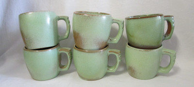 LOT 6 Vintage Frankoma Pottery #5C Prairie Green PLAINSMAN Coffee Mugs Cups