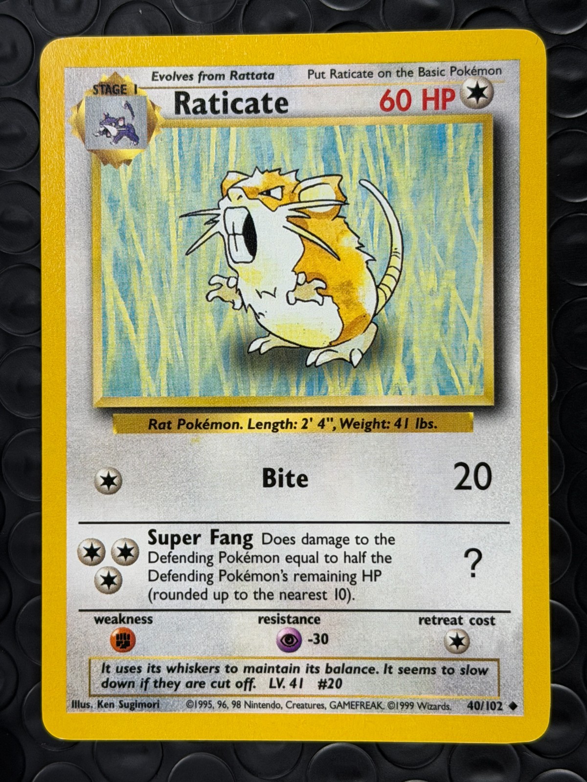 Raticate 40/102 Base Set Series UNCOMMON Basic Stage 1 POKEMON CARD 1999 - NM