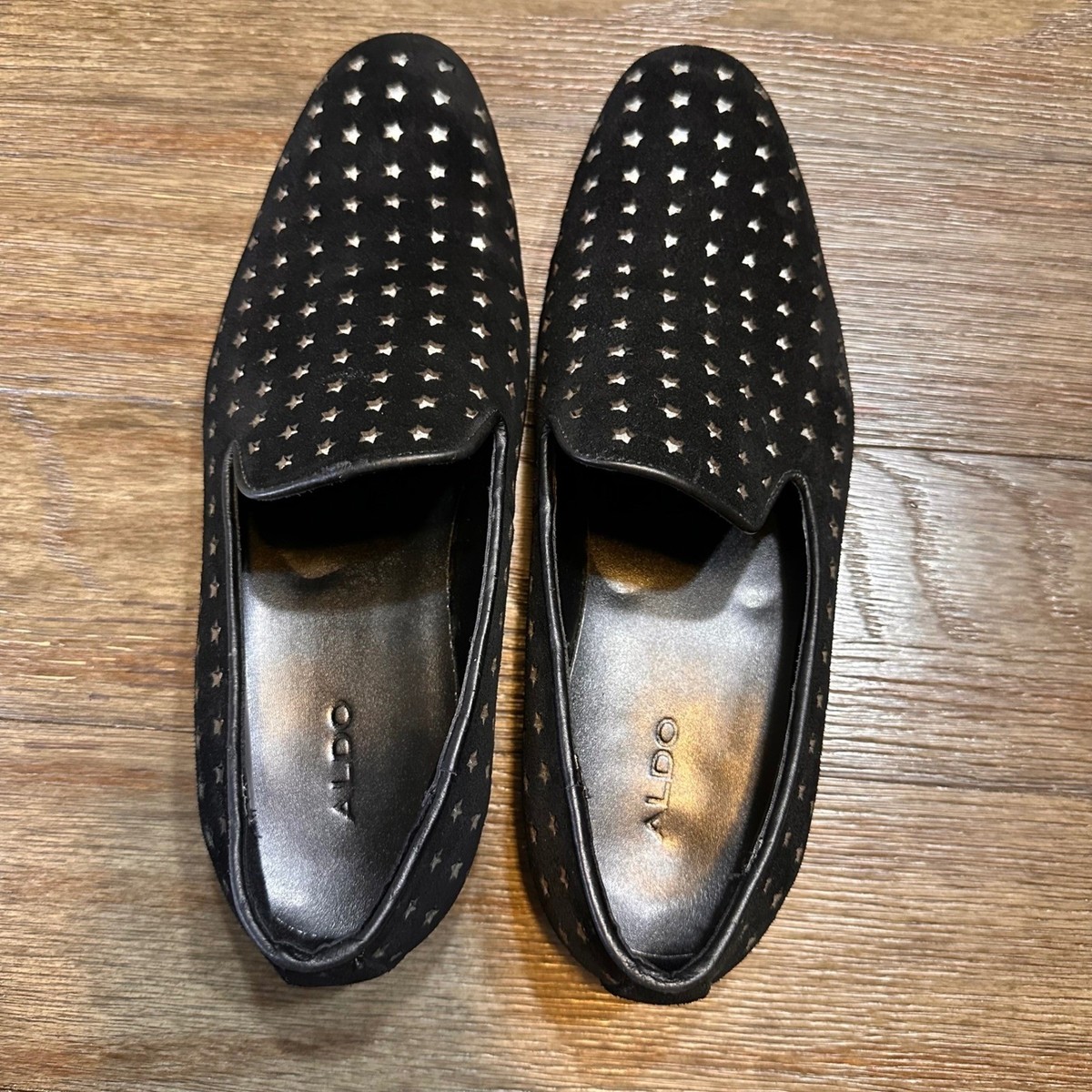 Aldo Black Suede Star Appliqué Loafers ALDO Mens Black Suede Star Perforated Slip On Loafers Size 8  main image 2
