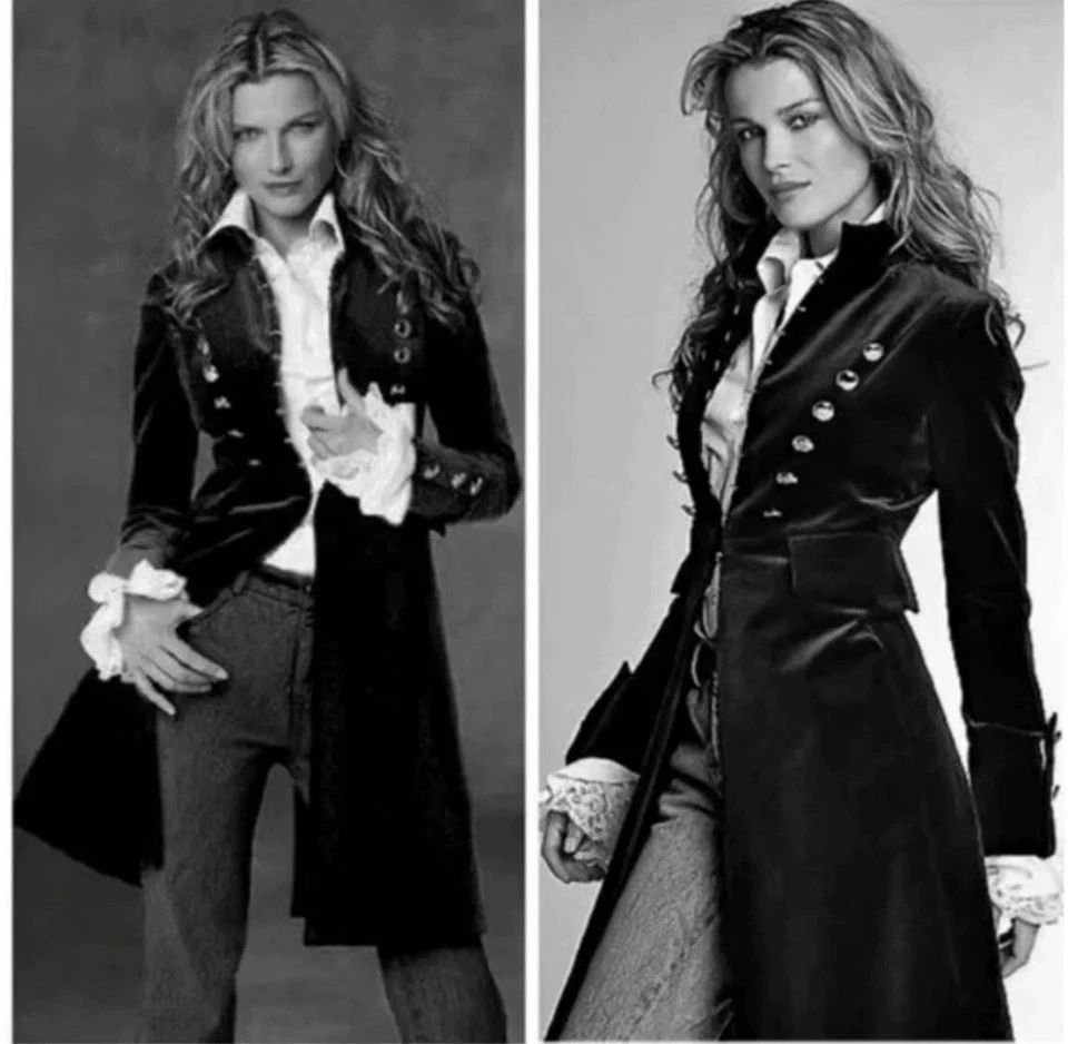 Raro Abrigo NEWPORT NEWS 16 Terciopelo Negro Militar Gótico Regencia Steampunk Foto 2 de 4