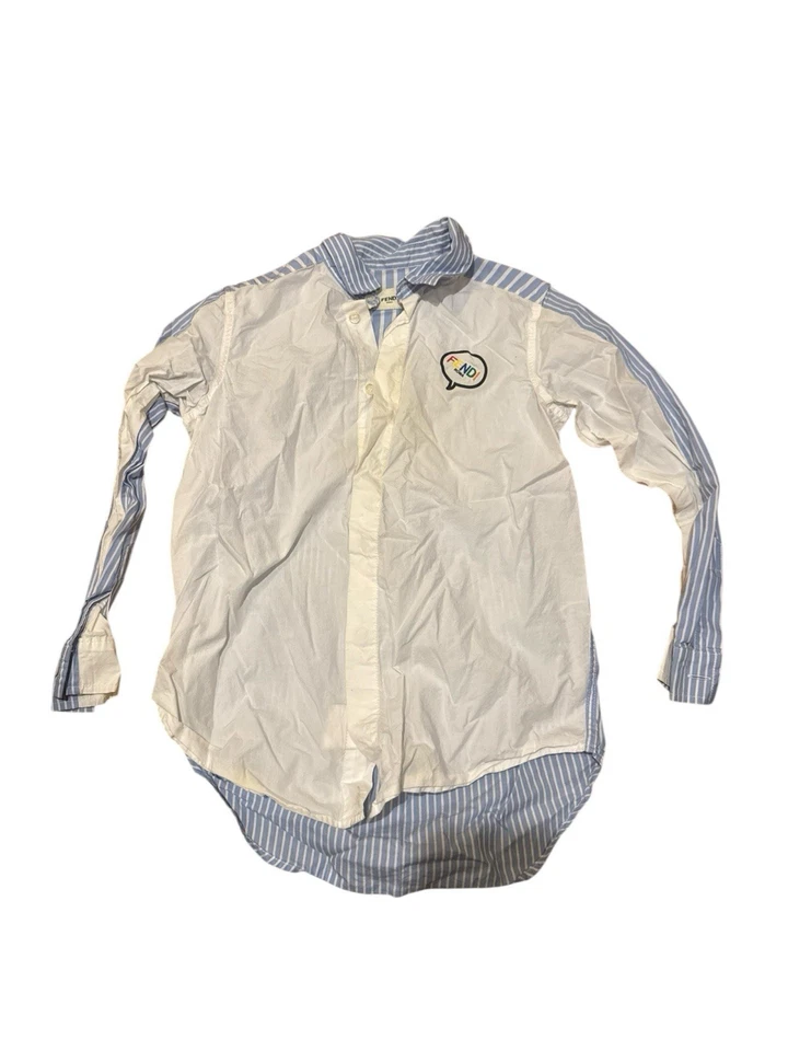 Fendi Kids Light Blue 100% Cotton Long Sleeve Shirt - Image 4 of 4