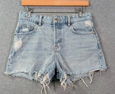 H M Denim Cutoff Shorts Women's US 6 Light Wash Distressed Raw Hem Festival