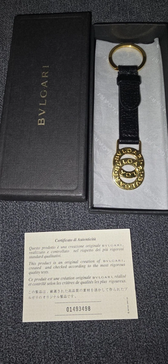 BVLGARI Keyring  Black/Gold-Tone ORIGINAL BOX AUTHENTIC CARD