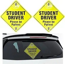 2PCS New Student Driver Safety Sign, 5''x5'' Removable Decal with Suction Cup, P