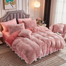 Luxury Plush Long Faux Fur 3 Pieces Bedding Set Shaggy Comforter Duvet Cover ...
