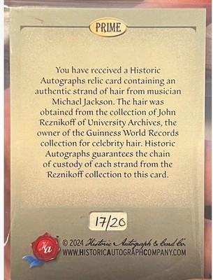 MICHAEL JACKSON 2024 HISTORIC AUTOGRAPH PRIME DNA HAIR RELIC CARD