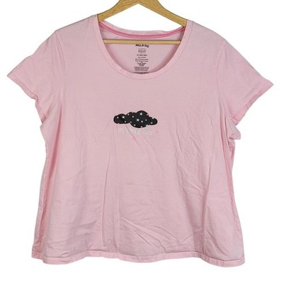 White Stag Women Pajama Top Pink Size 18W 2X Cloud 9 Stars Short Sleeve Pullover