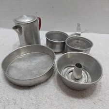 Vintage Lot Children's Play Kitchen Pots Pans Bakeware Toys Aluminum Tin 5 Pc