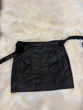 Express Women  s Size 12 Faux Leather Mini Skirt Tie Front Pockets Black