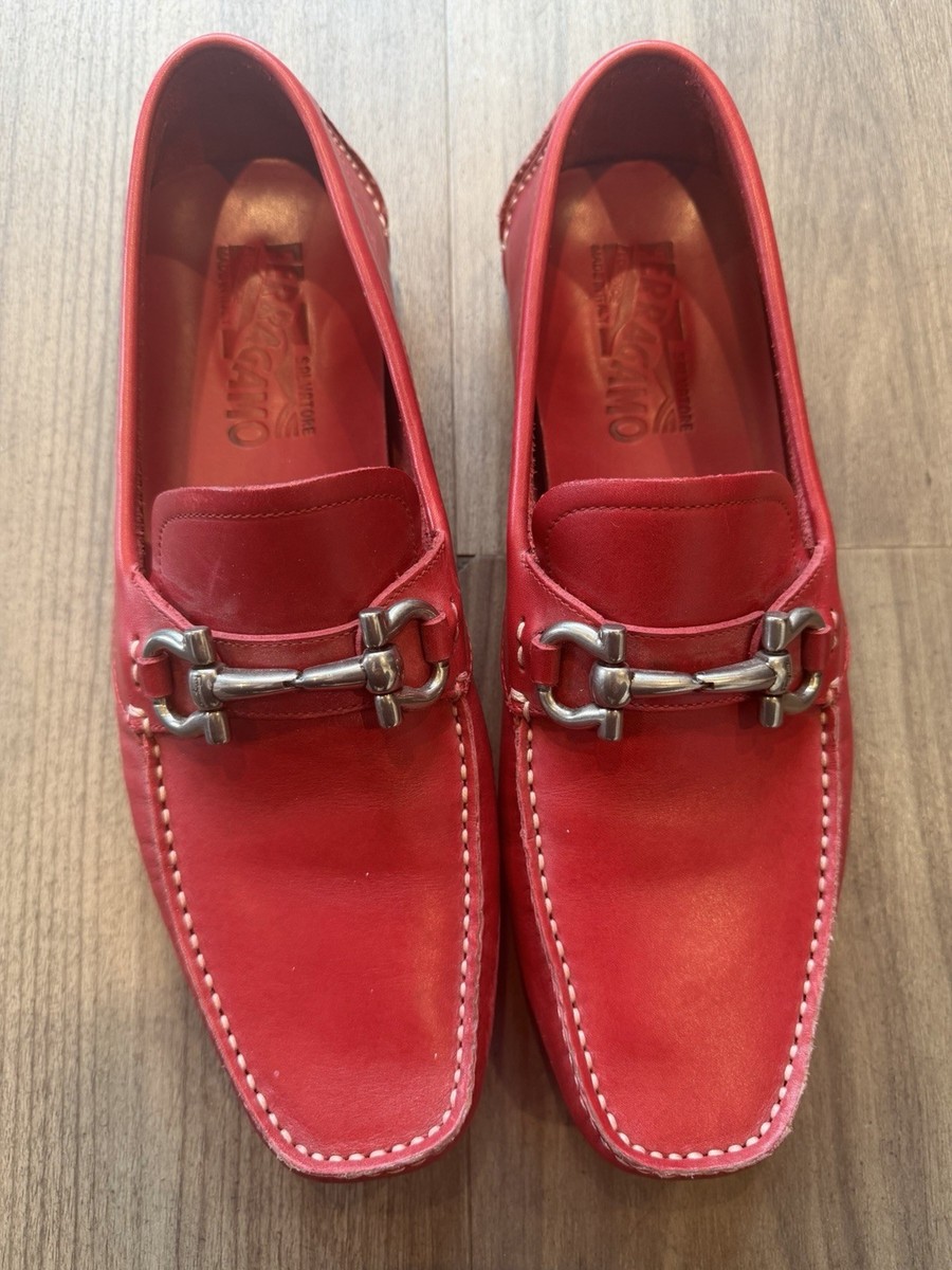Salvatore Ferragamo Red Leather Loafer Metal Bit Contrast  display picture 1