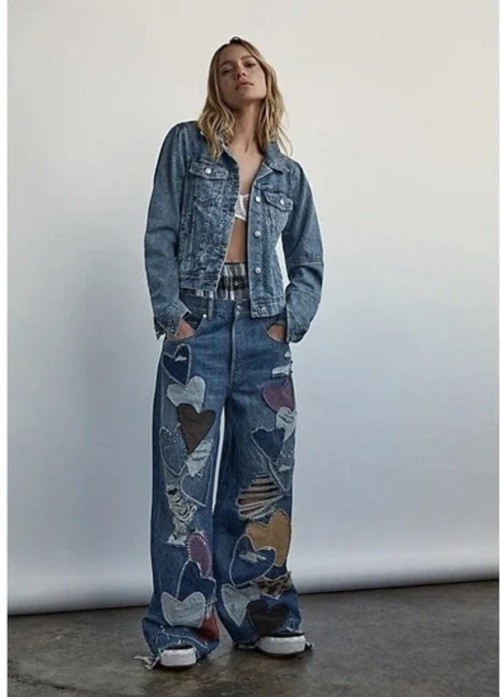 Free People Piece Of My Heart Crazy Good Luck Barrel Jeans Patchwork 27