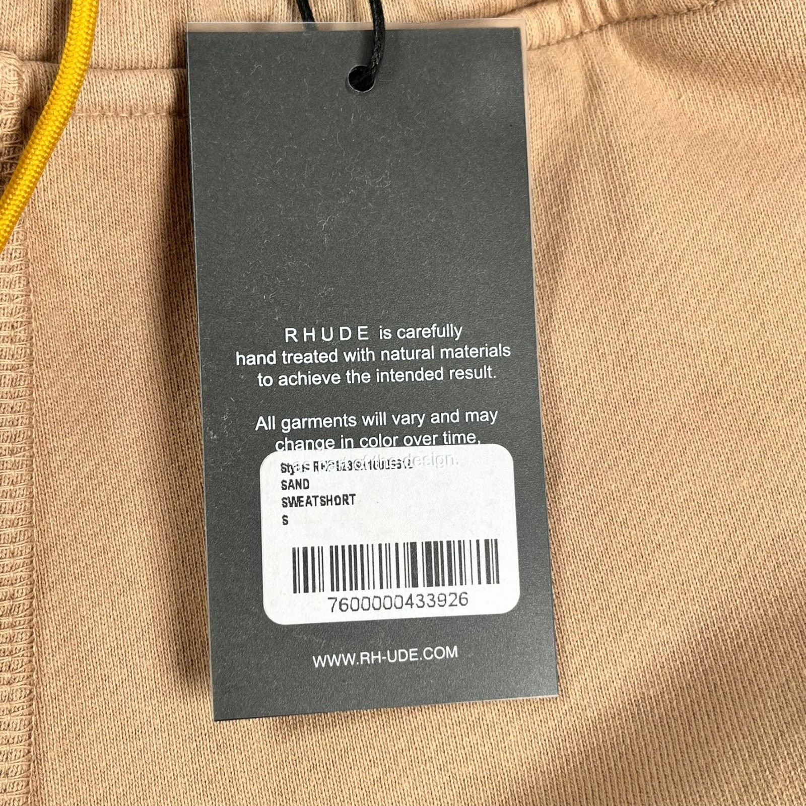 Rhude Logo Sweat Short Size Small Sand Embroidered Accent NWT