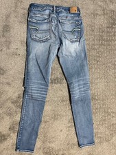 American Eagle Dark Super Super Stretch Solid Jegging Pants 6 Distressed Blue