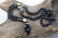 Natural Lava Rock Volcano Stone Necklace Obsidian Stone Arrow Pendant Necklace