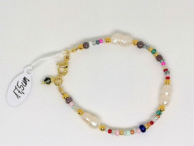 Armband Rocailles BUNT / Süßwasser Perlen & Metallperlen 18 K vergoldet NEU