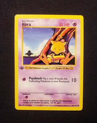 ポケモンカードゲーム Abra 1st edition shadow less 1999 Pokemon Base Set Shadowless 1st Edition Abra Mint-Near Mint+