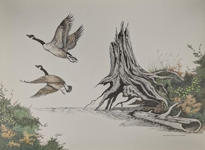 DESSIN ORIGINAL à l'encre de MICHAEL DUNCAN sur panneau, signé, 1990's + Livre