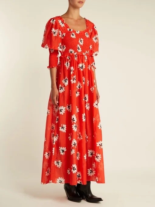 open lace back dress Ganni printed mesh dress orange  A Piece Lux