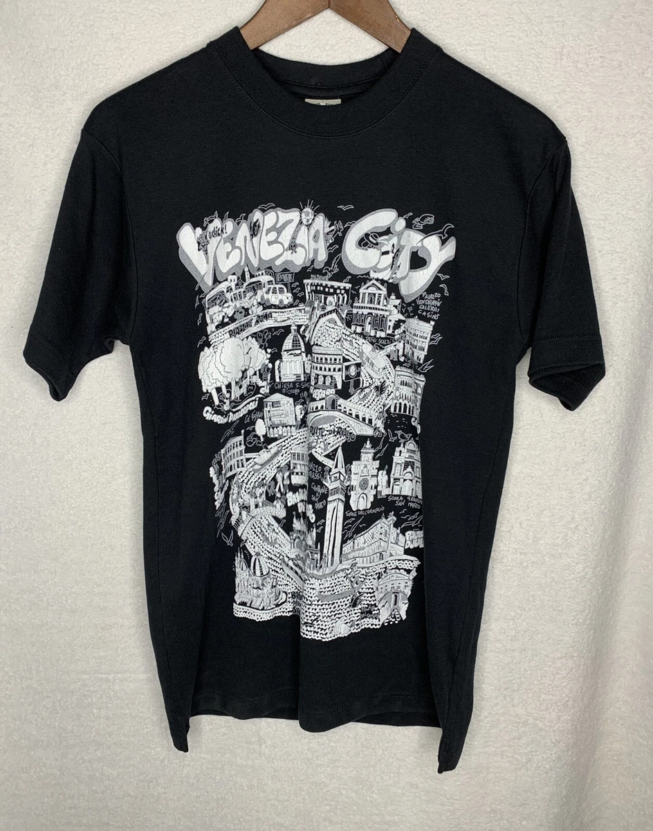 FM Italy Short Sleeve T-Shirt Black Venezia City Cotton Graphic