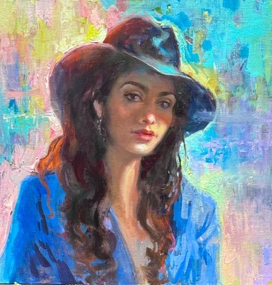 Beautiful  Woman painting portrait original oil on canvas impressionism art