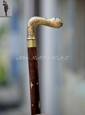 Brass Victorian Style Head Handle Walking Stick Handmade Wooden Cane Gift