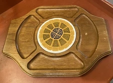 Vintage MCM Charcuterie Solid Wood Cheese Appetizer Board Ceramic Tile Divided