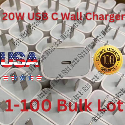 1-100 Bulk Lot 20W PD USB-C Power Adapter Fast Wall Charger For iPhone 14 13 12