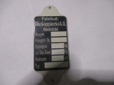 Nameplate Dürrkopp Bielefeld vintage car sign