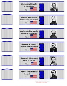 Civil War train 6-boxcar set# 1, TT scale printed reefer sides, Abe Lincoln