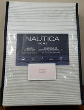 Nautica Hillridge Stripe QUEEN Sheet Set Cotton Blend 500 TC Tan Off-White NIP