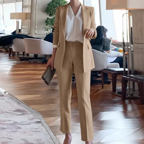 Women Wide Leg Trousers Blazer And Pants Suit Set Ladies Regular Fit Solid Color - Picture 8 of 18