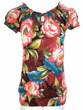 Camisa Blusa Campesina Estampada Floral Tropical Lucky Brand Mena Tejida Top Boho Pequeña