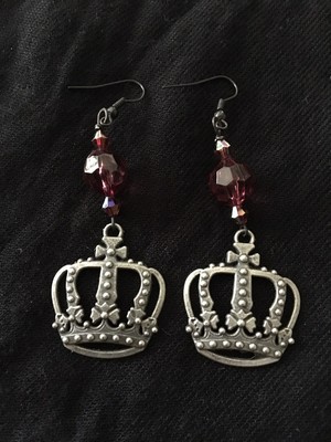 Purple & Gray Queen Crown Beaded Dangle Earrings Fashion Costume Jewelry