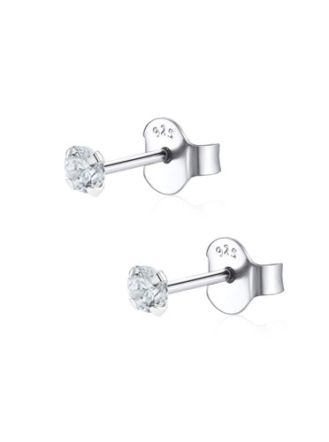 Pair 925 Solid Sterling Silver 3mm Clear Crystal stud earrings