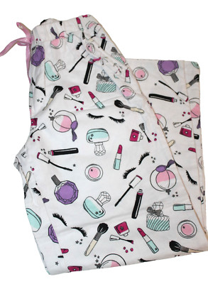 Joe Boxer Women's White Make-up Lipstick Lashes Perfume Cosmetic Pajama Pants
