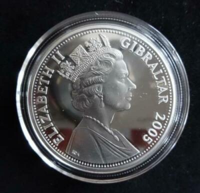 2005 Gibraltar Large Silver Proof 5 Pounds Trafalgar Nelson