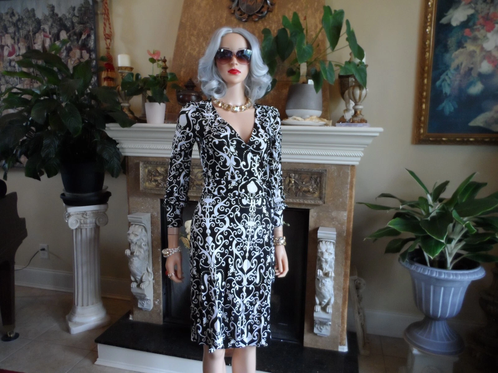 Robe Gucci noir/blanc/beige imprimé rayonne imprimé rayonne taille S