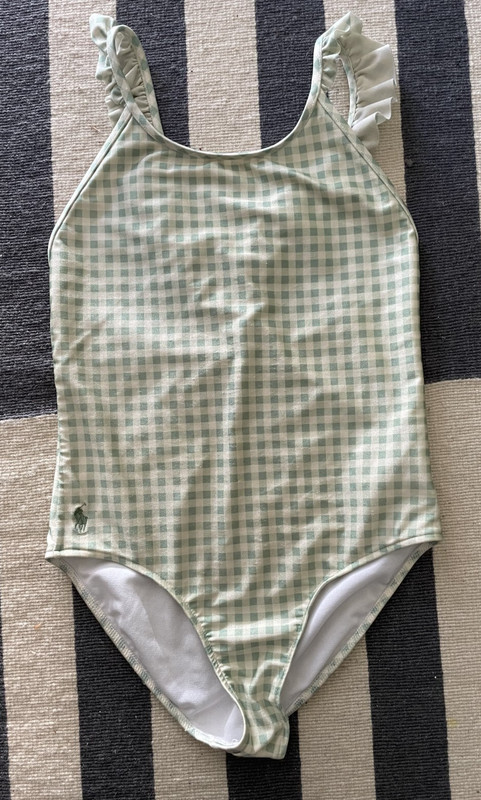 Polo Ralph Lauren one-piece swimsuit - light green gingham, ruffles - size 12